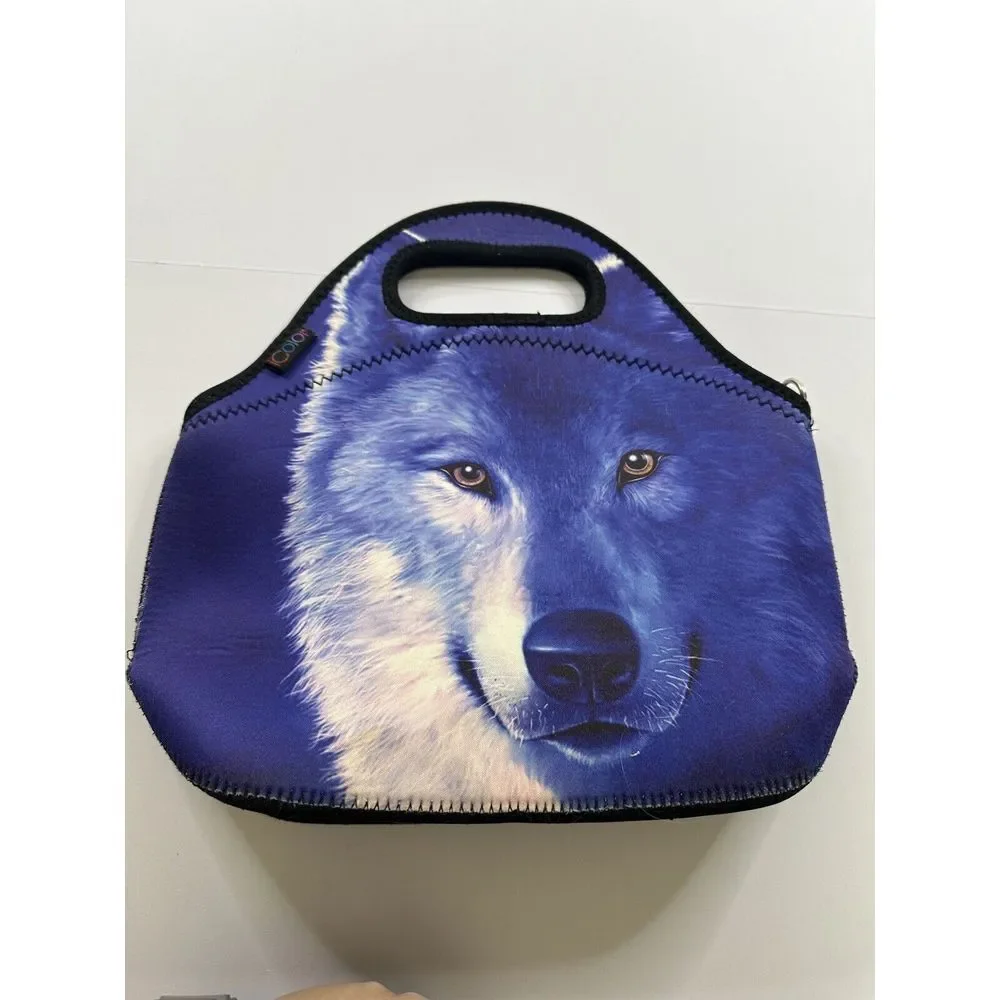 Wolf Neoprene Lunch Tote Lunch Bag‎ iColor With Long Strap
